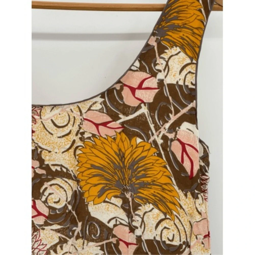 Free People‎ Tunic Tank Top Mini Dress Small Brown Yellow Floral Lined Boho